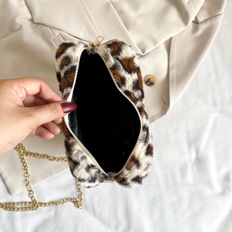 Fuzzy Animal Print Chain Wallet