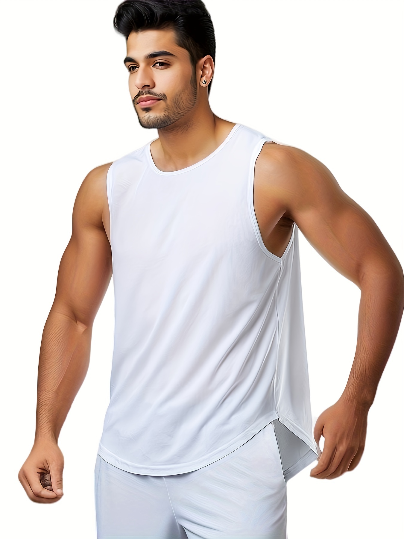 Men Thermal Vest Sleeveless T-shirt Mock Neck Basic Tank Top Gym Slim Fit  Black