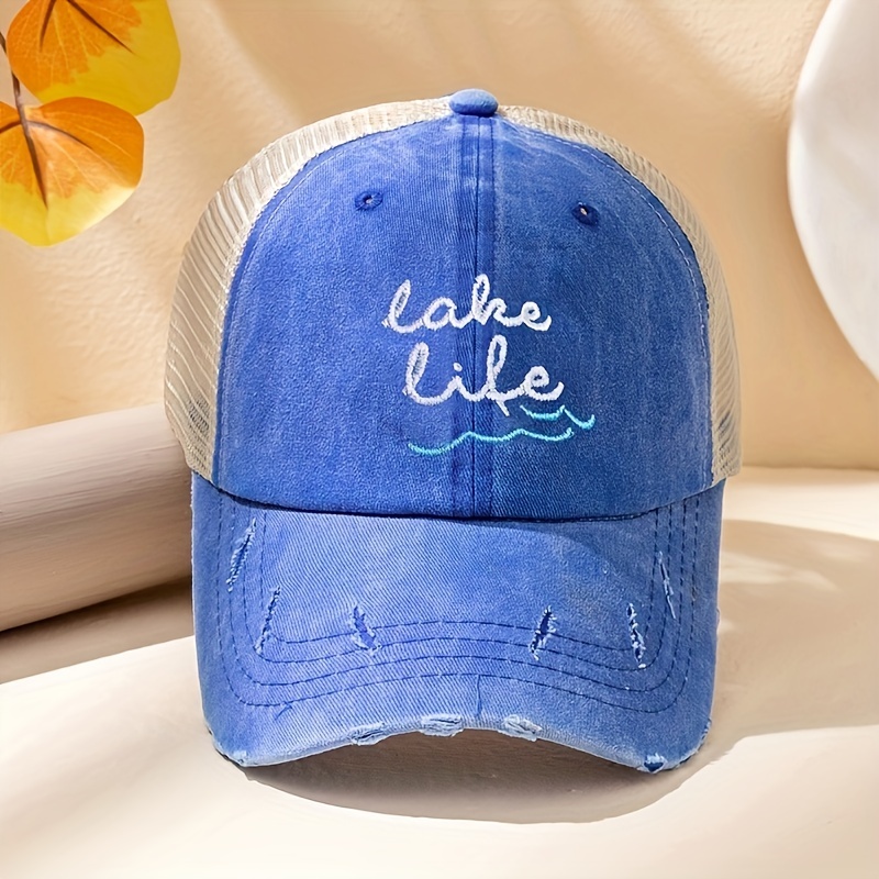 Ripped Ponytail Trucker Hat Take Life Embroidery Mesh - Temu Canada