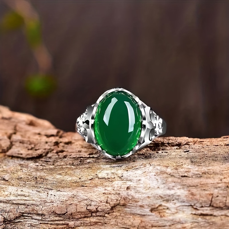 Men's Adjustable Red or Green Agate Crown Ring, Ethnic Style