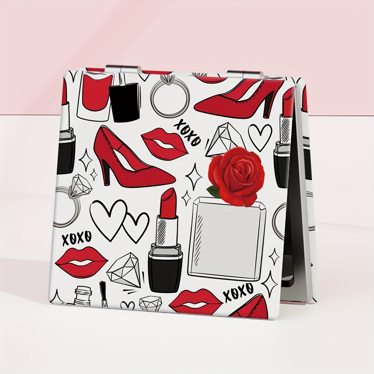 TEMU Beauty Tools Pattern Compact Mirror Fashionable Square Double Side Folding Makeup Vanity Mirror With Magnifying Portable Cosmetic Mirror Gift For Sexy Women