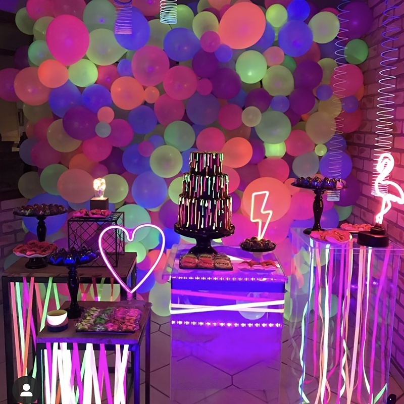  100 globos de fiesta de neón que brillan en la oscuridad, globos  de fiesta fluorescentes UV neón fluorescentes, globos de fiesta de 12  pulgadas, 5 colores brillantes para Halloween, fiesta de