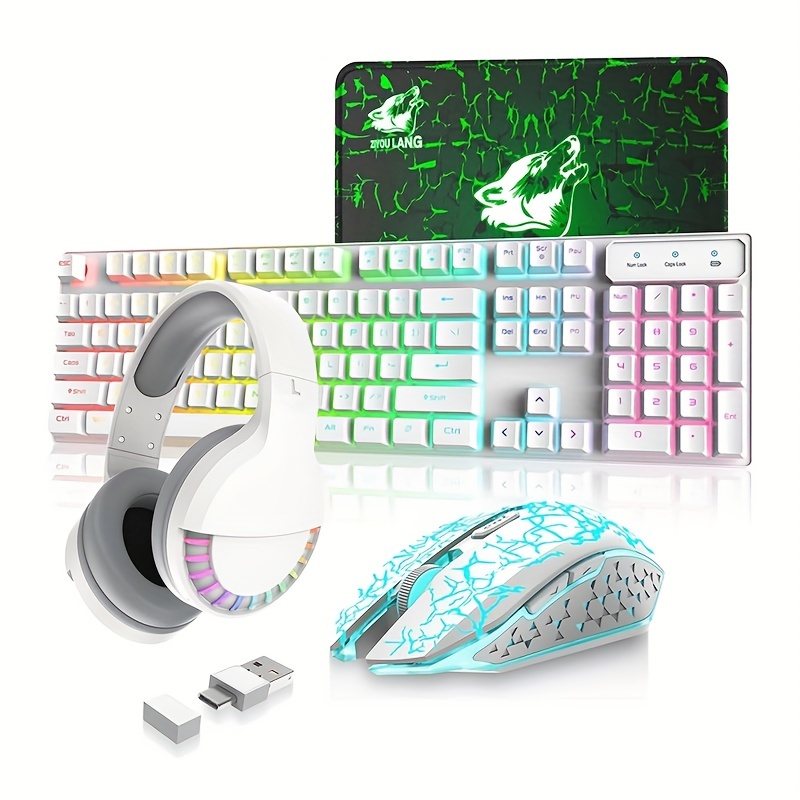  Teclado y mouse inalámbricos, juego de ratón y teclado  recargables de arco iris : Videojuegos