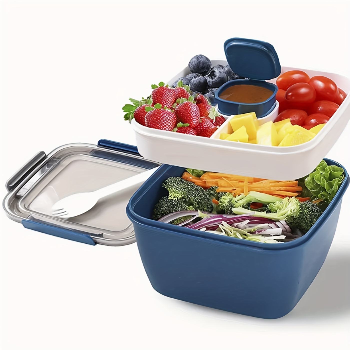 All in one Salad Container Large Salad Bowl 4 compartment - Temu