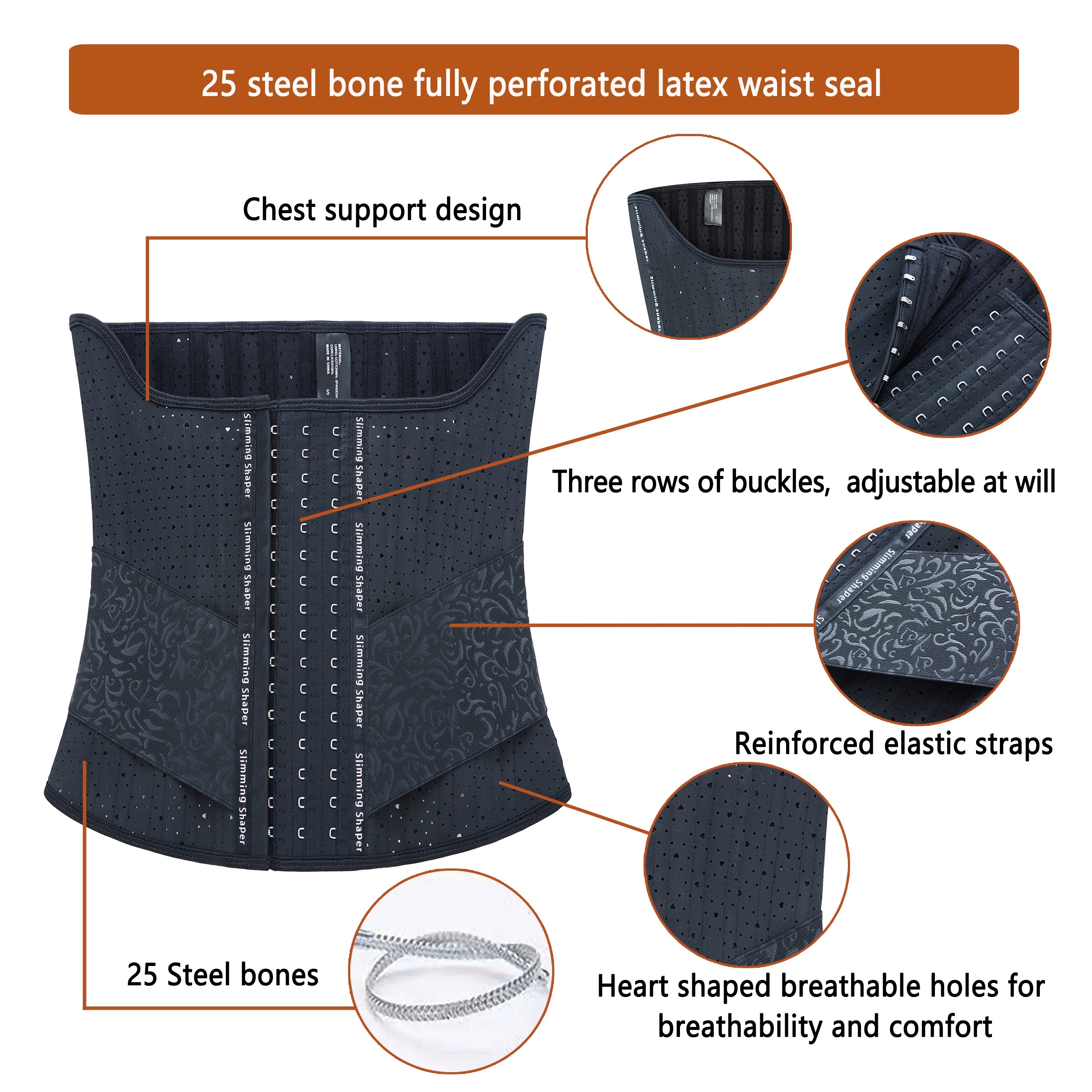 25 Steel Bone Invisible Zip Waist Trainer