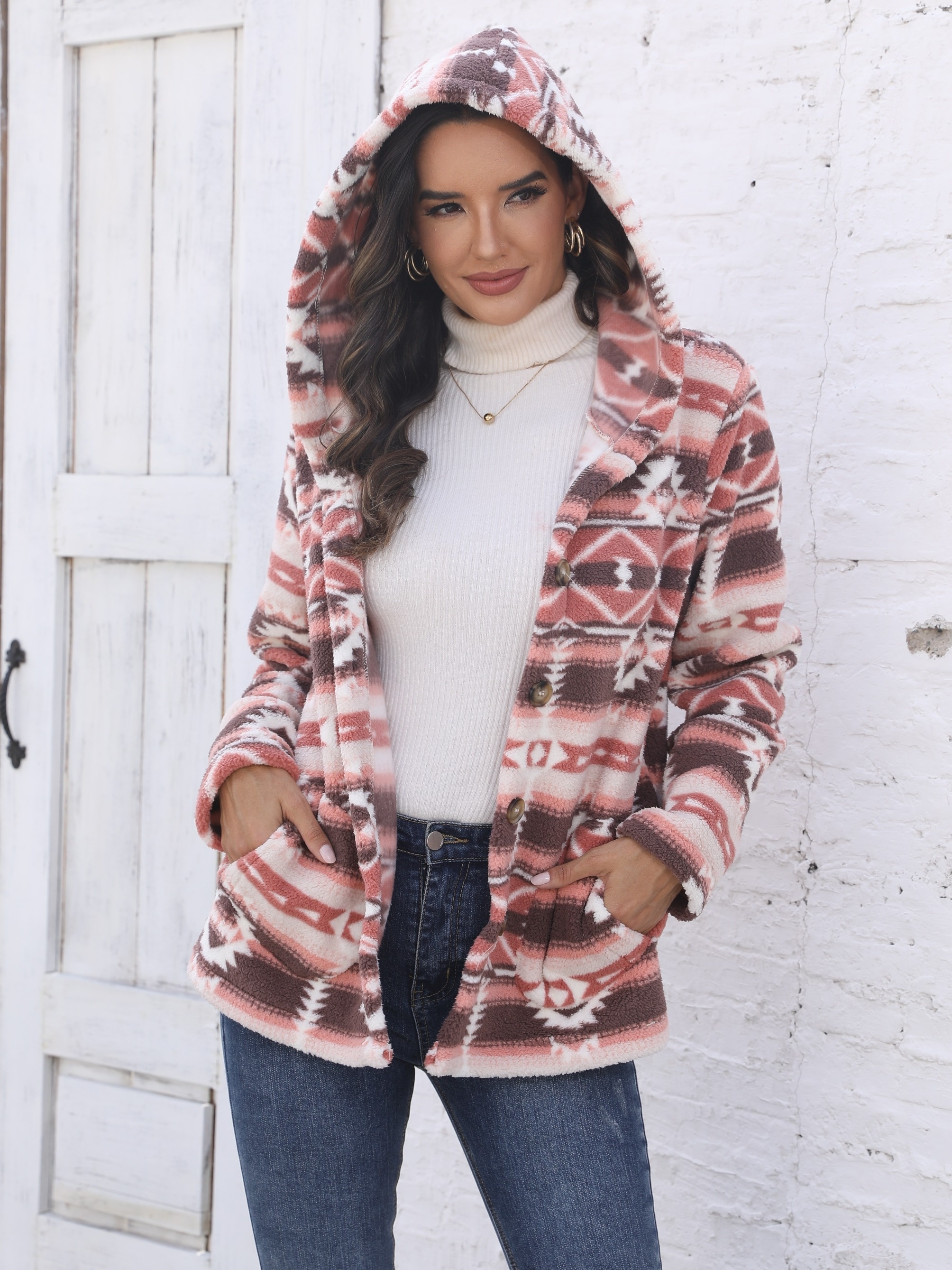 Aztec Pattern Long Cardigan Winter Fall Long Sleeve Casual - Temu