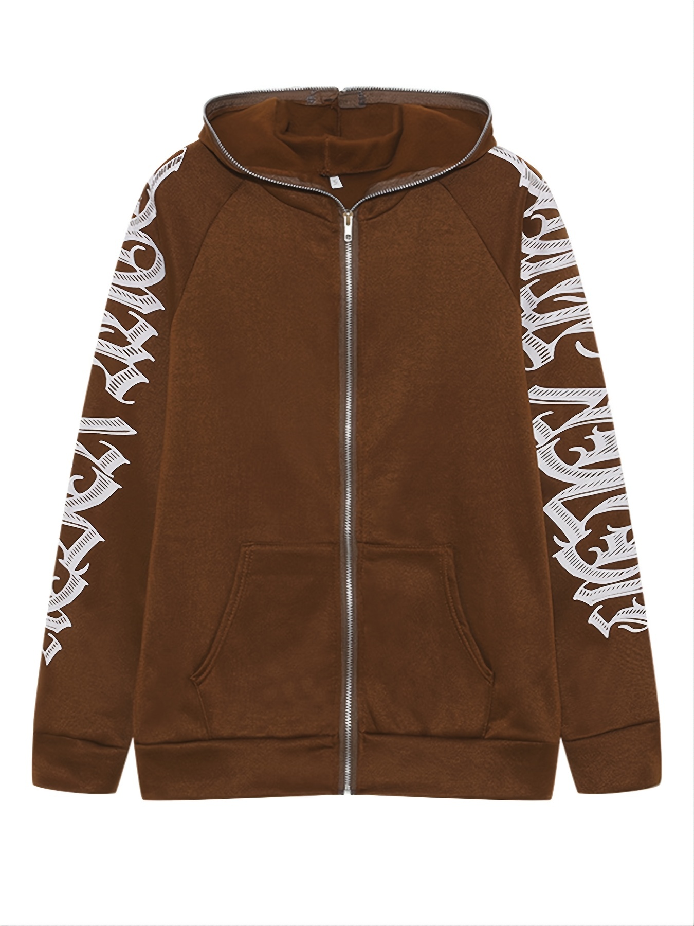 Loose Zip Up Hooded Sweatshirts Long Sleeve Top Solid Color Jacket 