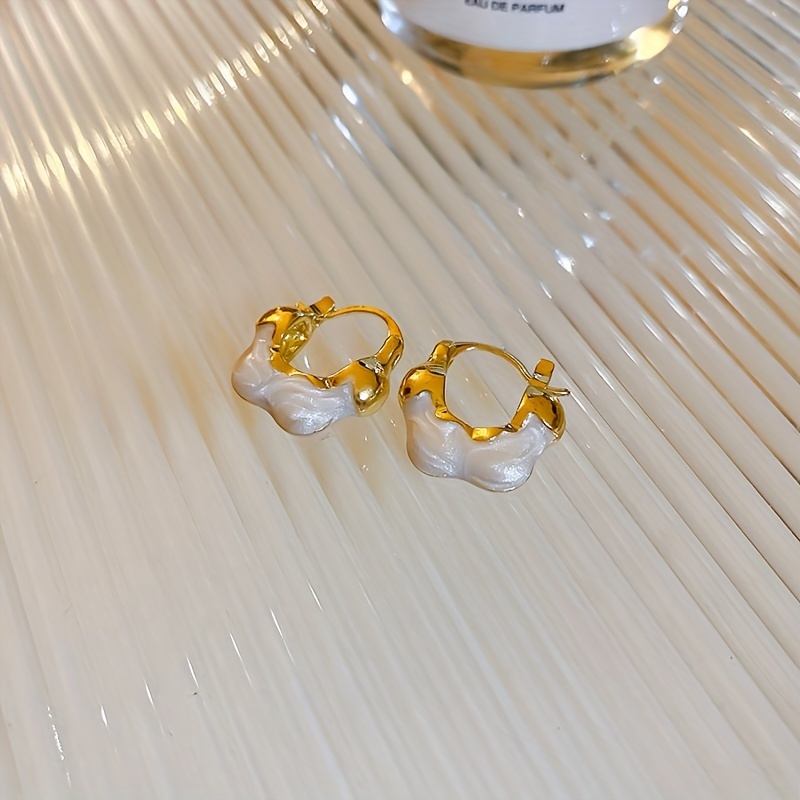 V Shape White Enamel Hoop Earrings Simple Japanese Korean Style Alloy  Jewelry Delicate Female Gift Daily Casual - Jewelry & Accessories - Temu