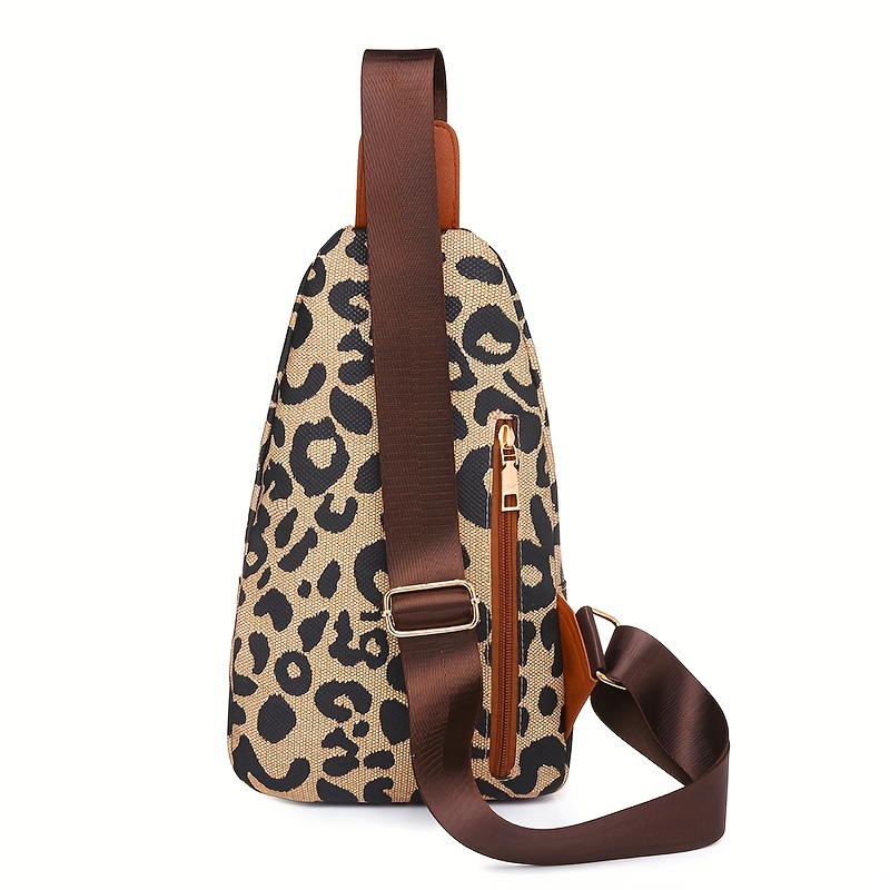 Leopard Print Zipper Chest Bag, Casual Crossbody Sling Bag