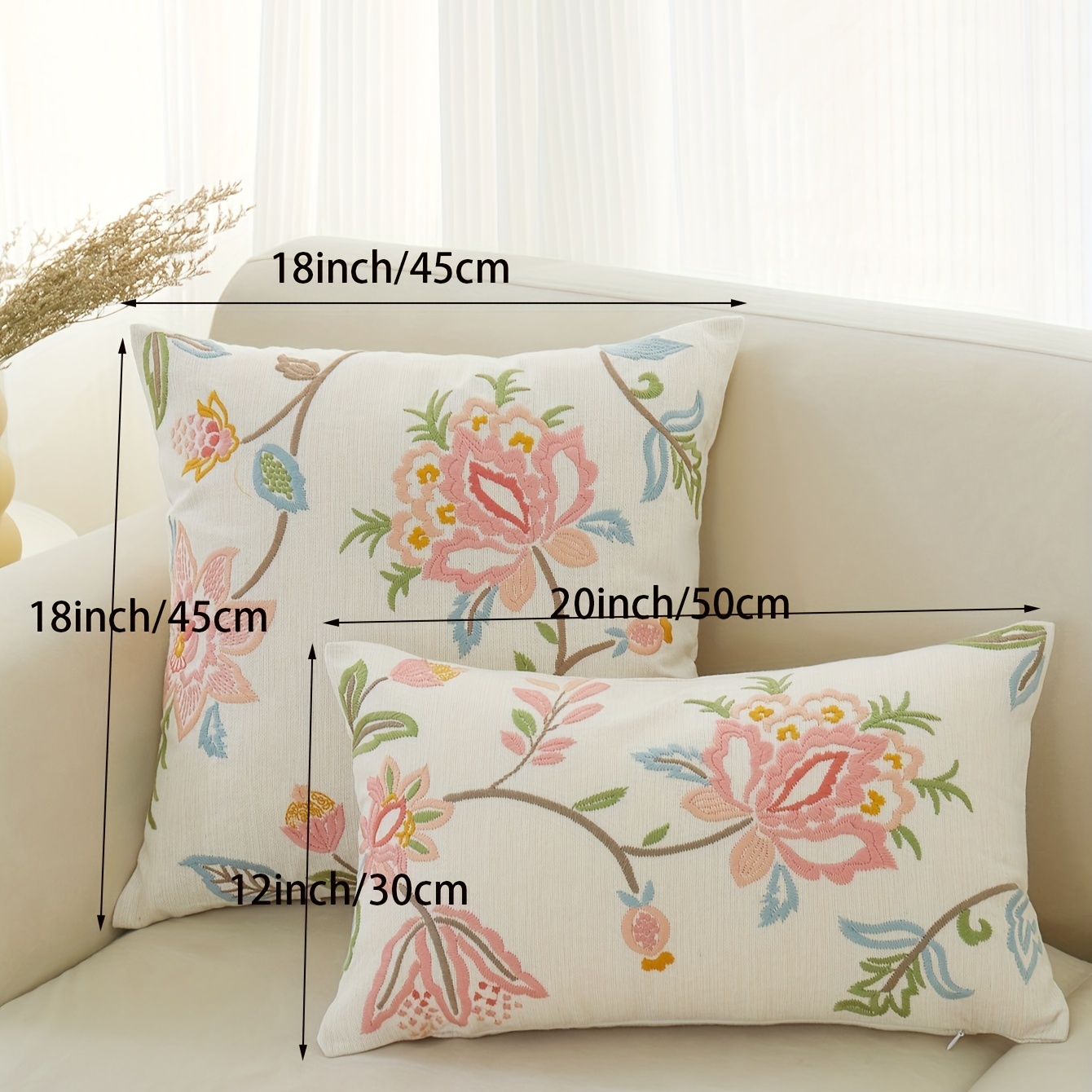 Popular 1pc Rustic Floral Embroidered Throw Pillow Cover Country Style Polyester .0 Zip Closure Partial Clean Only Adds a to Living Room Bedroom Decor Decorative Pillows