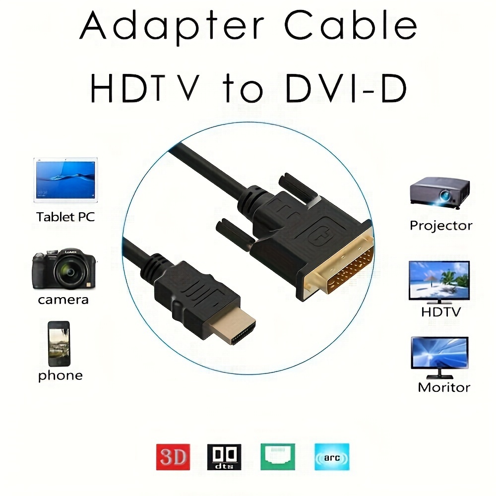 VENTION Bi-Directional HDMI to DVI Cable - High-Speed Male to DVI-D 24+1  Adapter - 1080P HD Converter for Xbox, PS4, Roku, Raspberry Pi - Supports