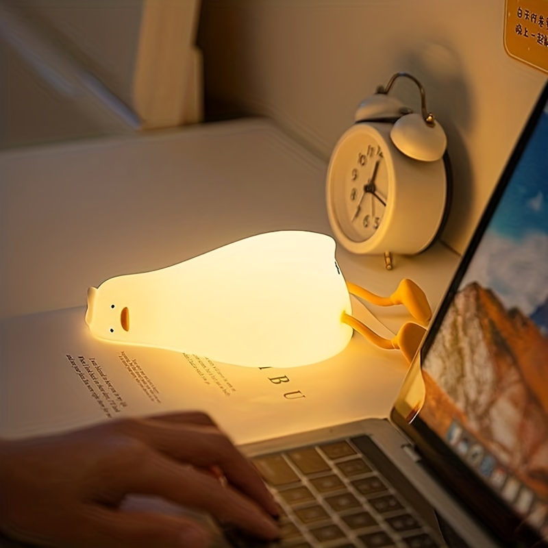

1pc Cute Duck Night Light With Usb Fast Charging, Timer, And Energy Saving Features - Soft Silicone Material And Dimmable Timed Bedside Lamp For Eye Caring And Relaxation