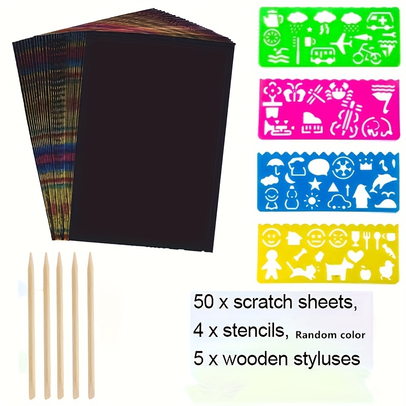 Papel artístico de rascar Pigipigi para niños, 59 piezas de papel mágico,  kit de suministros de papel de rascar para manualidades, set de tableros de