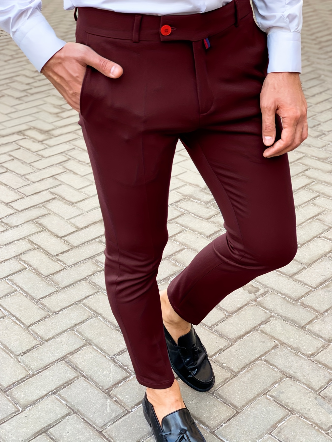 Slim Fit Slacks Men's Semi formal Vintage Style Slightly - Temu