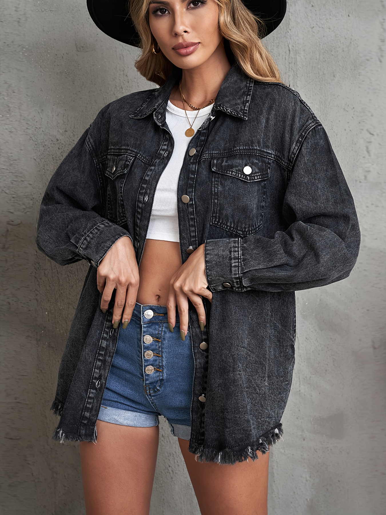 Plain black jean jacket best sale