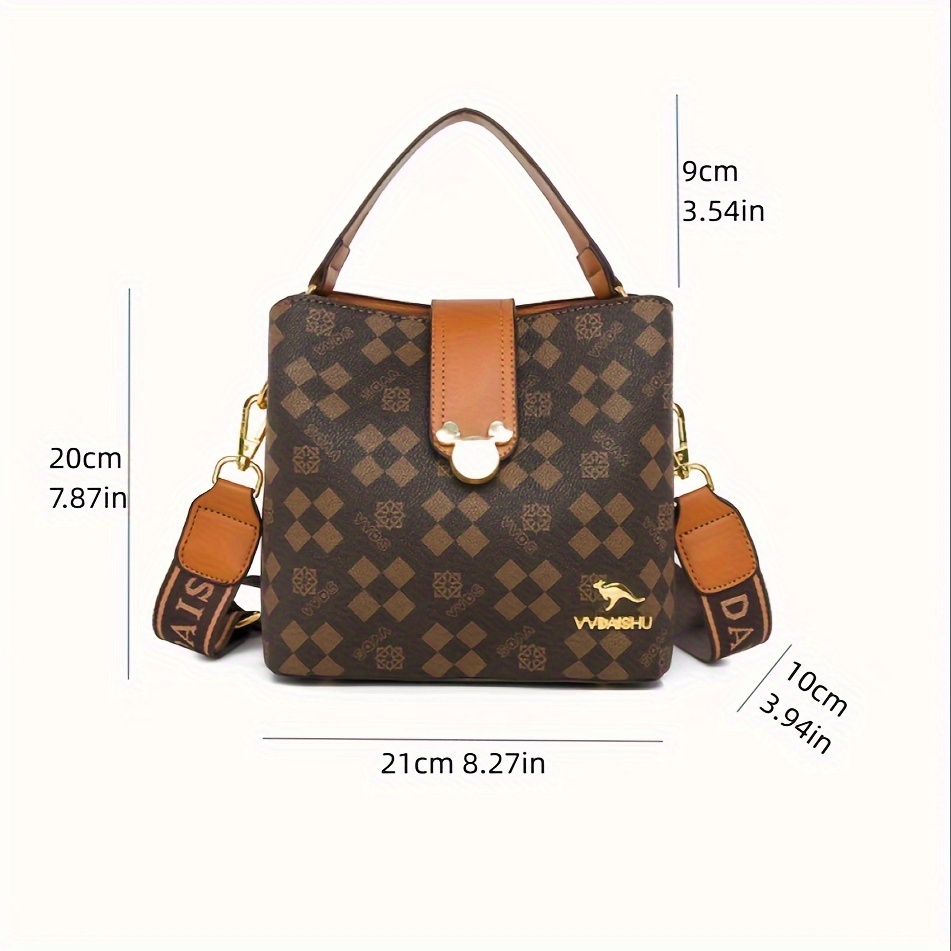 Mini Geometric Pattern Bucket Bag Fashion Brown