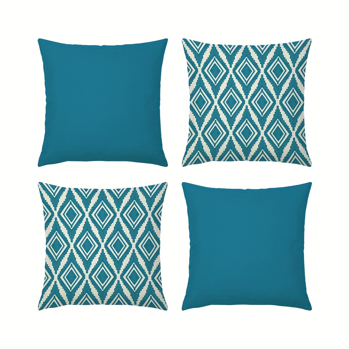 

4pcs Suige Decorative Throw Pillow Covers Set Of 4 Geometric Design Linen Cushion Cover For Couch Sofa Living Room, 18"x18" Inches, Aqua Blue