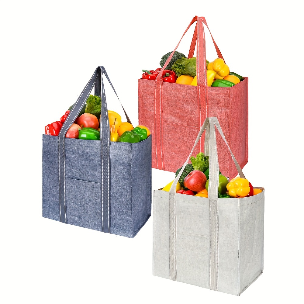 Veno 3 Pack Reusable Grocery Shopping Bag, Storage Box, Handy, Quality, Heavy Duty Tote with Handles, Reinforced Bottom. Foldable, Collapsible, Made