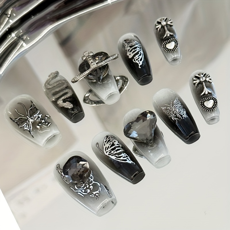 72Pcs Cross Nail Charm, 3D Nail Charms Vintage Silver Punk Chrome Heart Nail  Charms for Women Girls, Kawaii Nail Art Craft DIY Nail Decoration