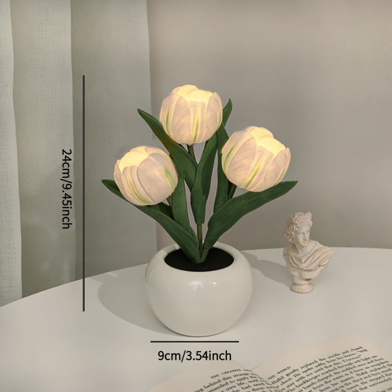 1pc led tulip night light simulation flower table lamp with vase romantic atmosphere lamp for office bar cafe room decor home decoration best mothers day gift details 0