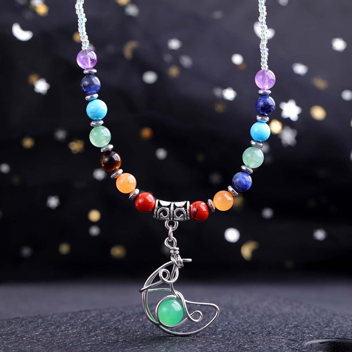 7 Chakra Ball Necklace Crystal Pendant, Spirit Stone Gem Quartz