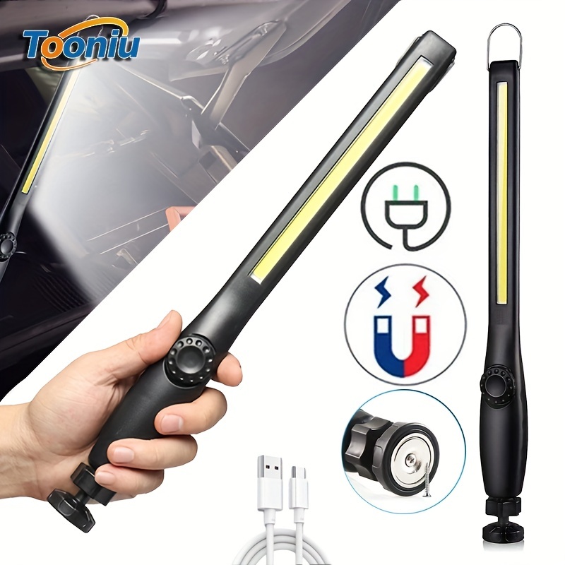 

Rechargeable Cob Led Work Light With Magnetic Base And Hook - Portable, Bright, And Versatile For Home, Camping, And Car Repair