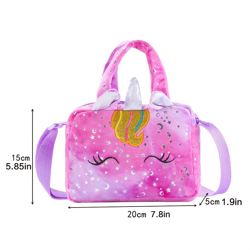 Girl Unicorn Plush Handbag Tie Dye Shoulder Bags Embroidered Child Cartoon  Cute Travel Kids Storage Bag
