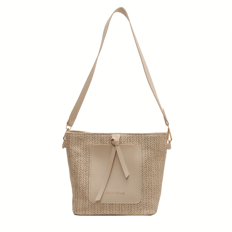 Womens Simple Elegant Straw Beach Tote Bag Handmade Woven Shoulder Purse  for Summer (Beige) : Clothing, Shoes & Jewelry 