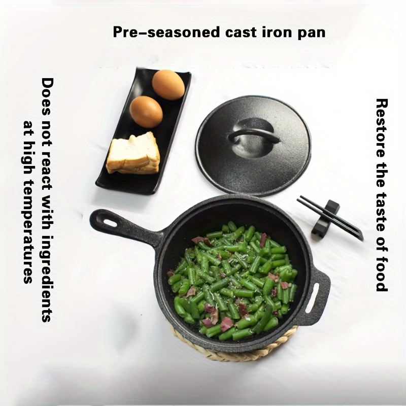 Cast Iron Frying Pan, Non Stick Cast Iron Deep Pot With Lid, Small