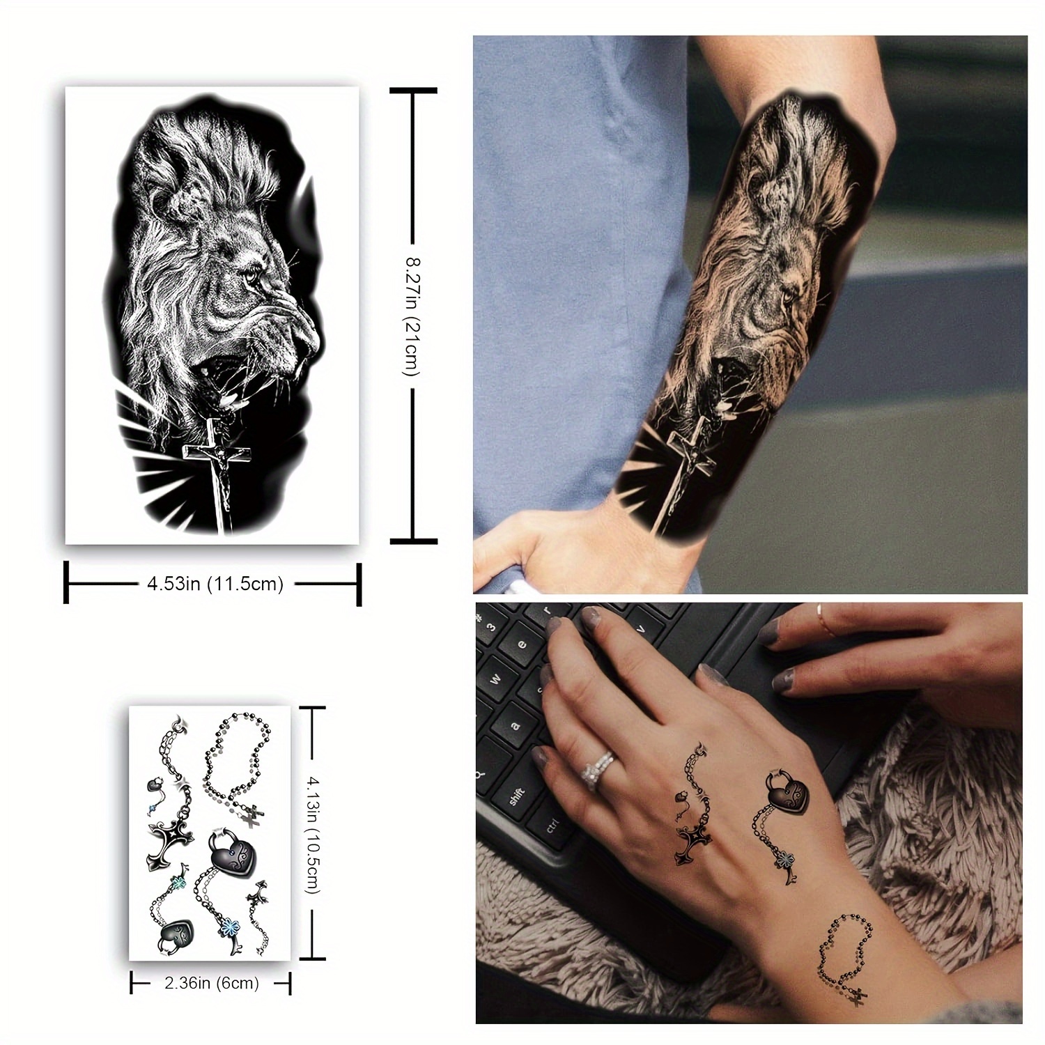 22 Sheets 3D Forearm Half Sleeve Temporary Tattoos For Men Women