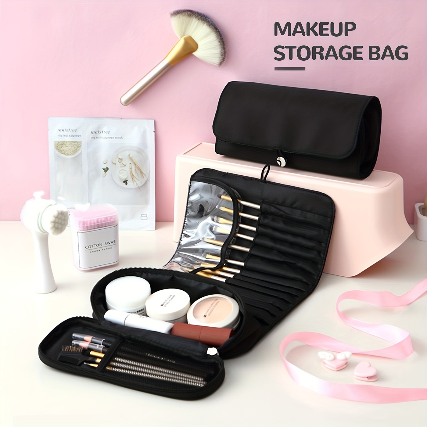 Silicone Makeup Brush Bag Foldable Portable Travel Makeup - Temu
