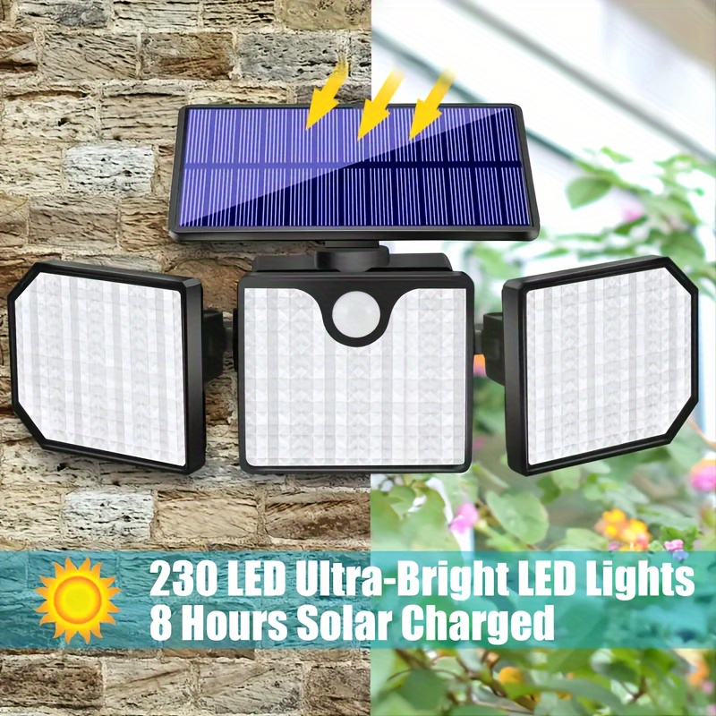 230 Luz solar LED para uso exterior con detector de movimiento giratorio de  270°, 2200