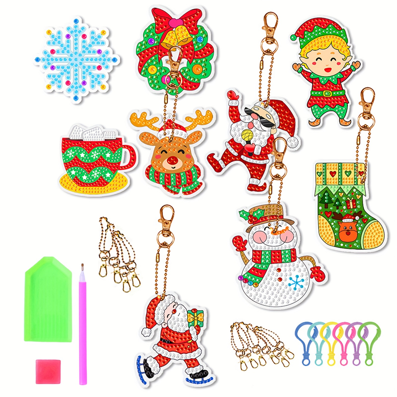 Cheap 8/9/12/15/24Pcs Diamond Painting Keychain Christmas Style with  Hanging Rope DIY Craft Stress Relieve Hands-skill Improve Keychain Pendant