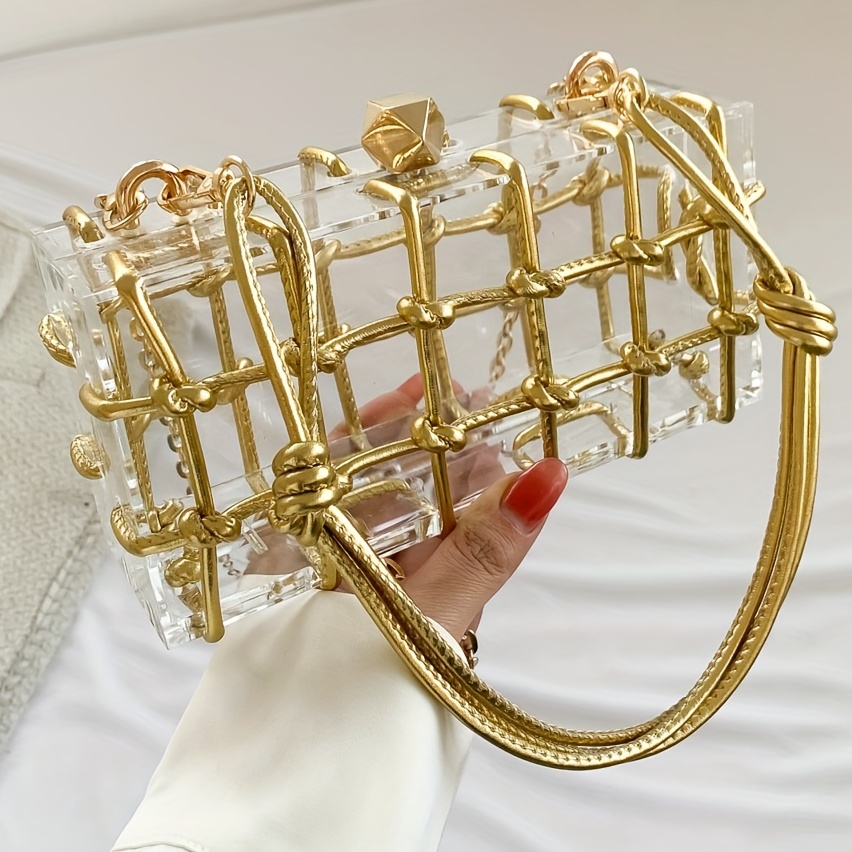 Mini Transparent Acrylic Hand Bag Solid Plaid Shoulder Bag