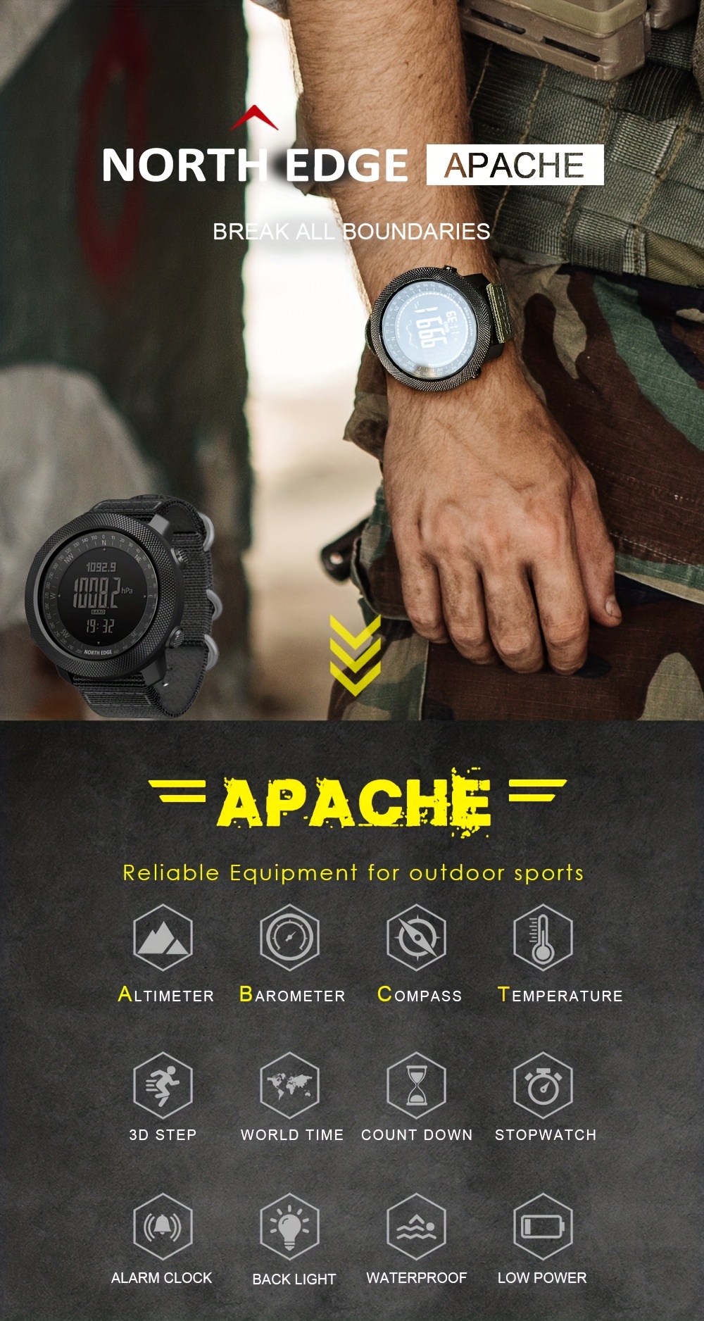 North Edge Apache 3 Smart Men Military Sport Digital Barometer Barometer  Watches