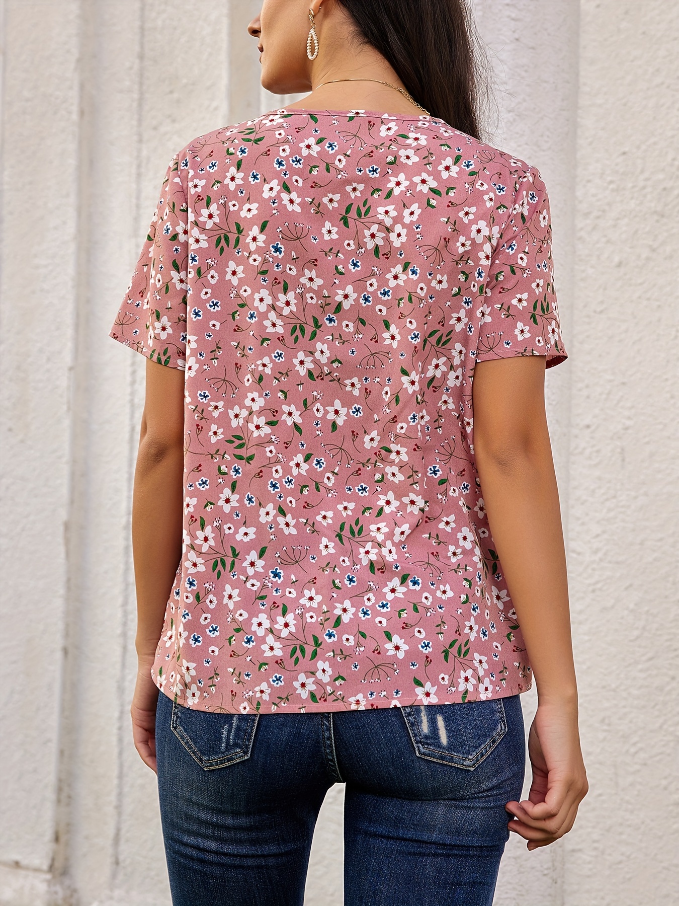 Blusas Mujer Verano,Blusa De Poliéster Para Mujer, Camisas De Manga Corta  Con Cuello En V, Blusas Con Estampado Floral, Blusa Elegante, Chaqueta