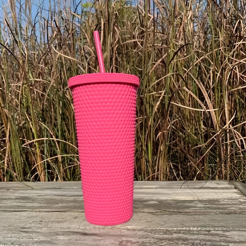 Studded Tumbler with Lid and Straw, 24oz Reusable Double Wall