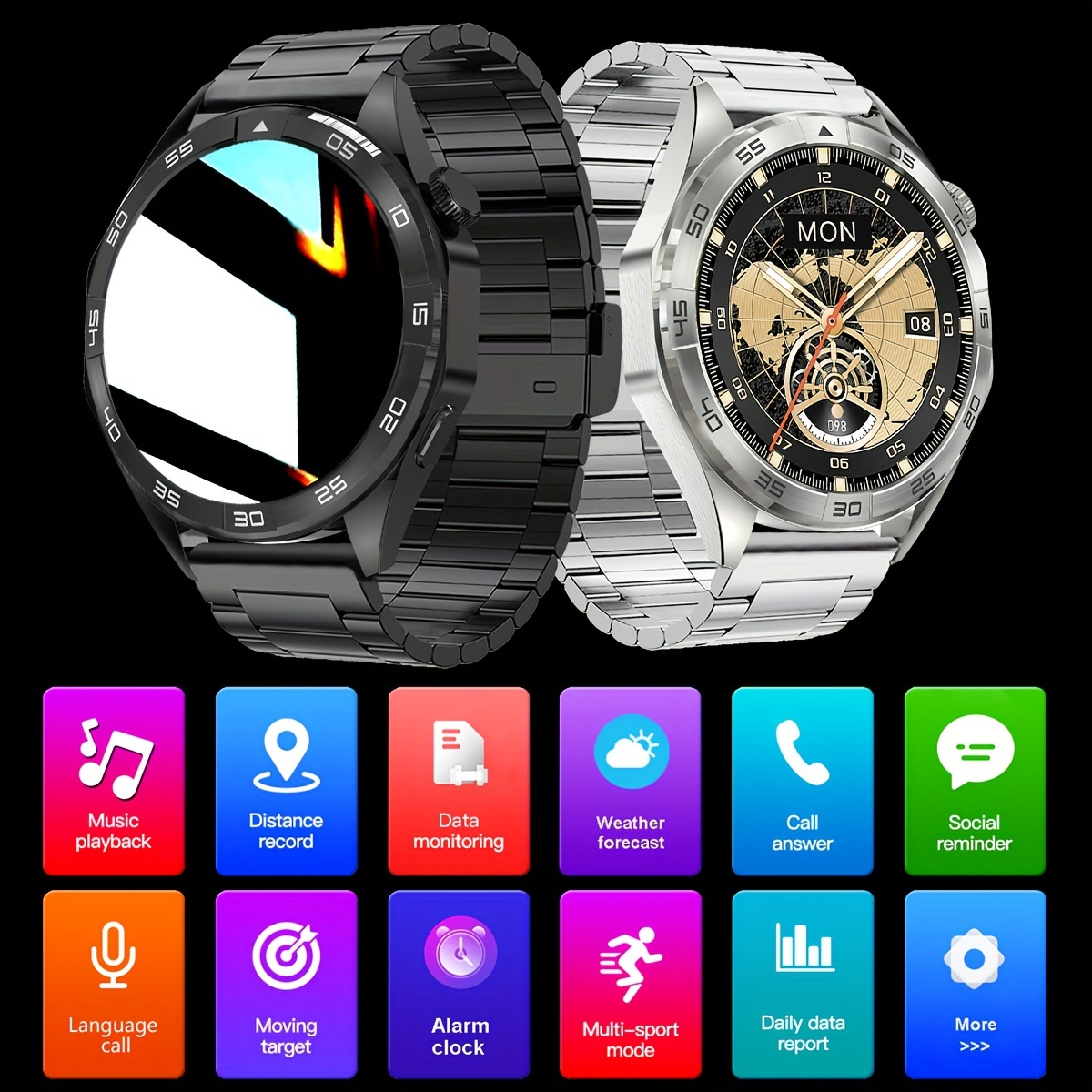mens wireless call smart watch large screen make answer reject calls 1 55inch high definition full touch screen wireless dialing digital customization dialing sports smart watch mens steel band artificial leather band silicone band smart clock