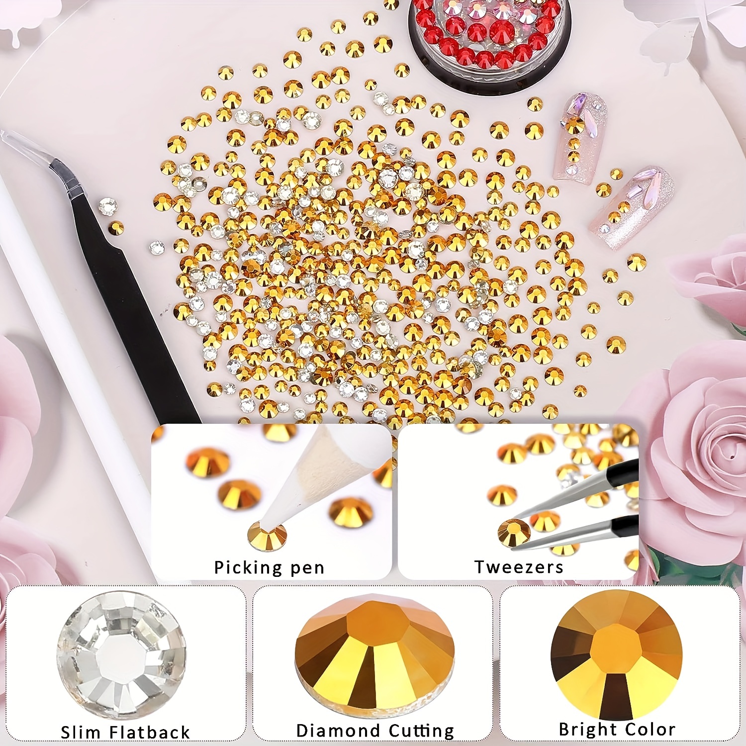 Golden Resin Flat Back Rhinestone Resin Rhinestones For - Temu