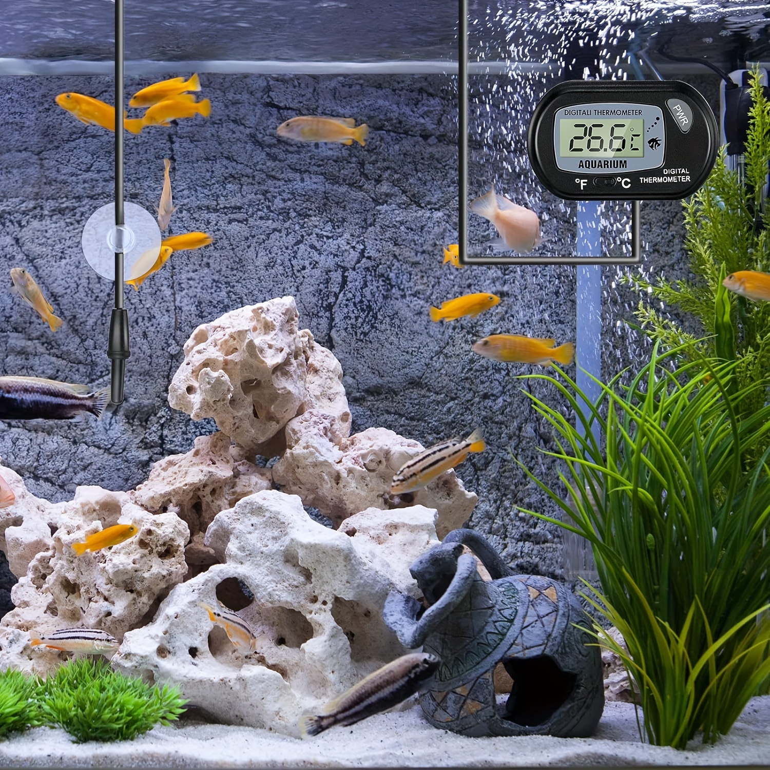 Digital Lcd Aquarium Thermometer With Suction Cups And Waterproof Probe For  Aquarium Fish Tank, Reptile Terrarium (2pcs)