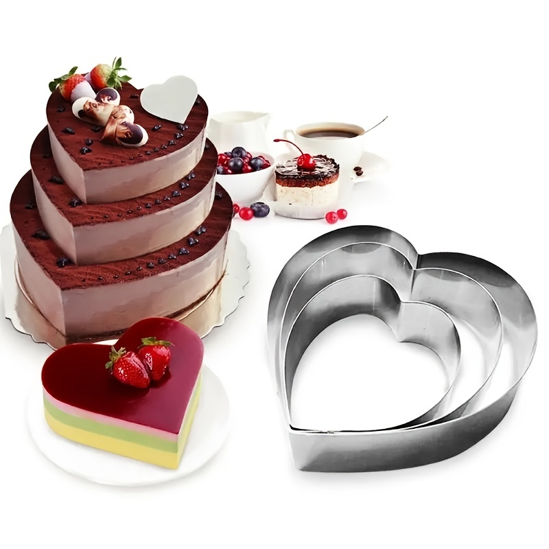 Stampo da dessert per torta mousse a forma di cuore grande in acciaio  inossidabile 3 pezzi