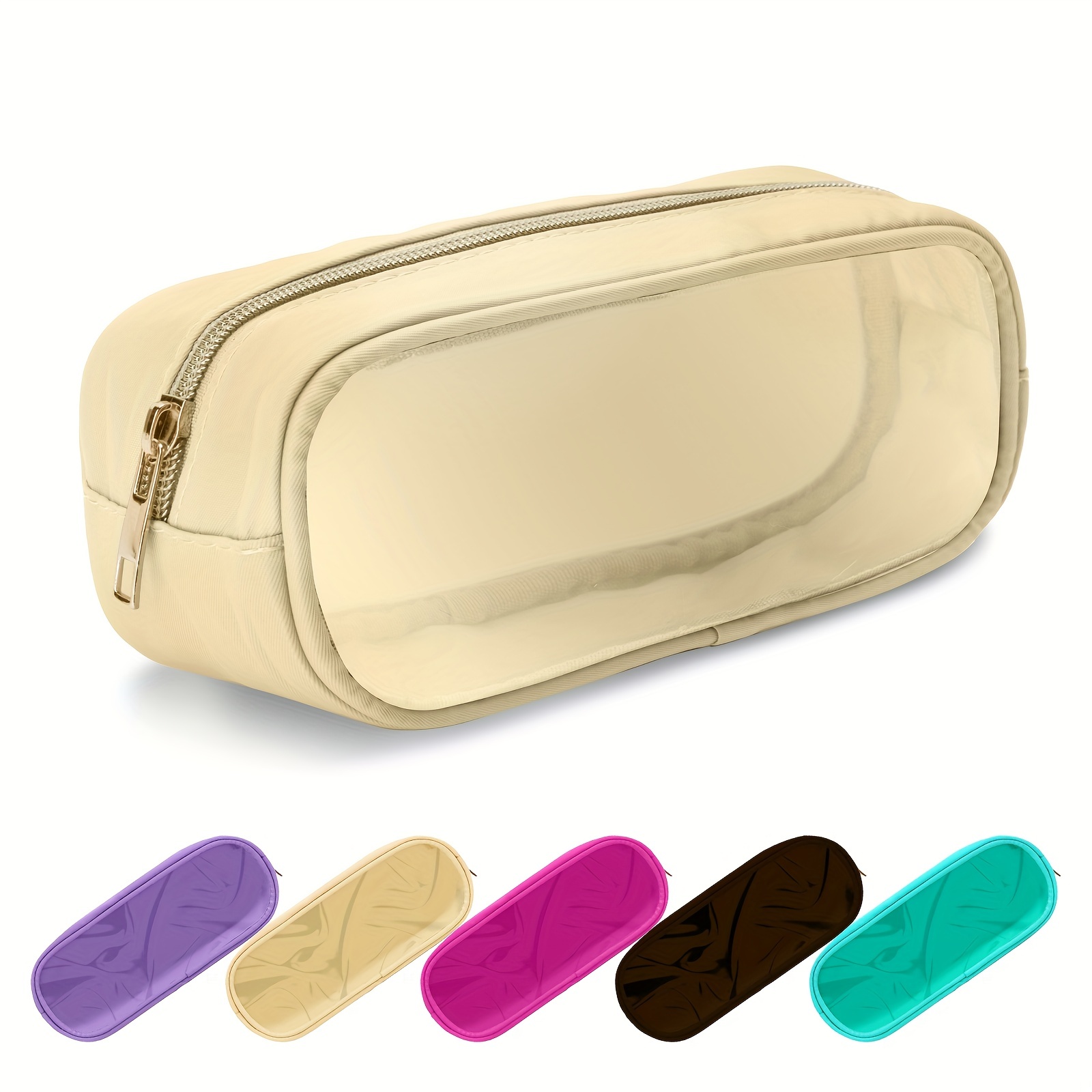 Preppy Makeup Bag Travel Cosmetic Bags Small for Women Girls Zipper Pouch  Case Organizer Waterproof Cute (Beige)