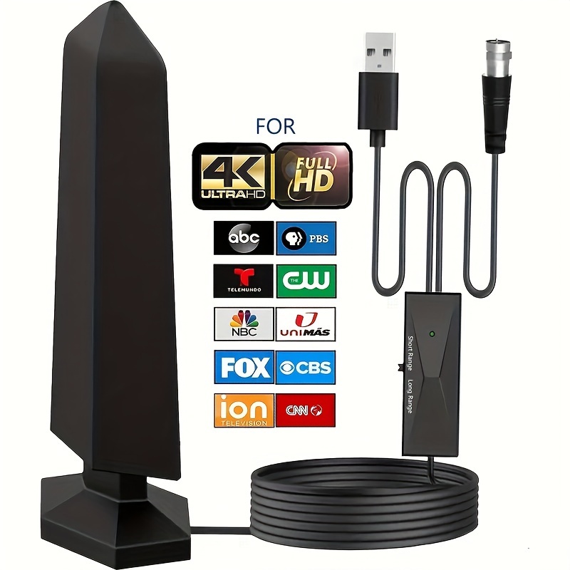 Antena de TV para Smart TV sin cable, antena digital amplificada para TV  interior y exterior de largo alcance con cable coaxial de 16.5 pies