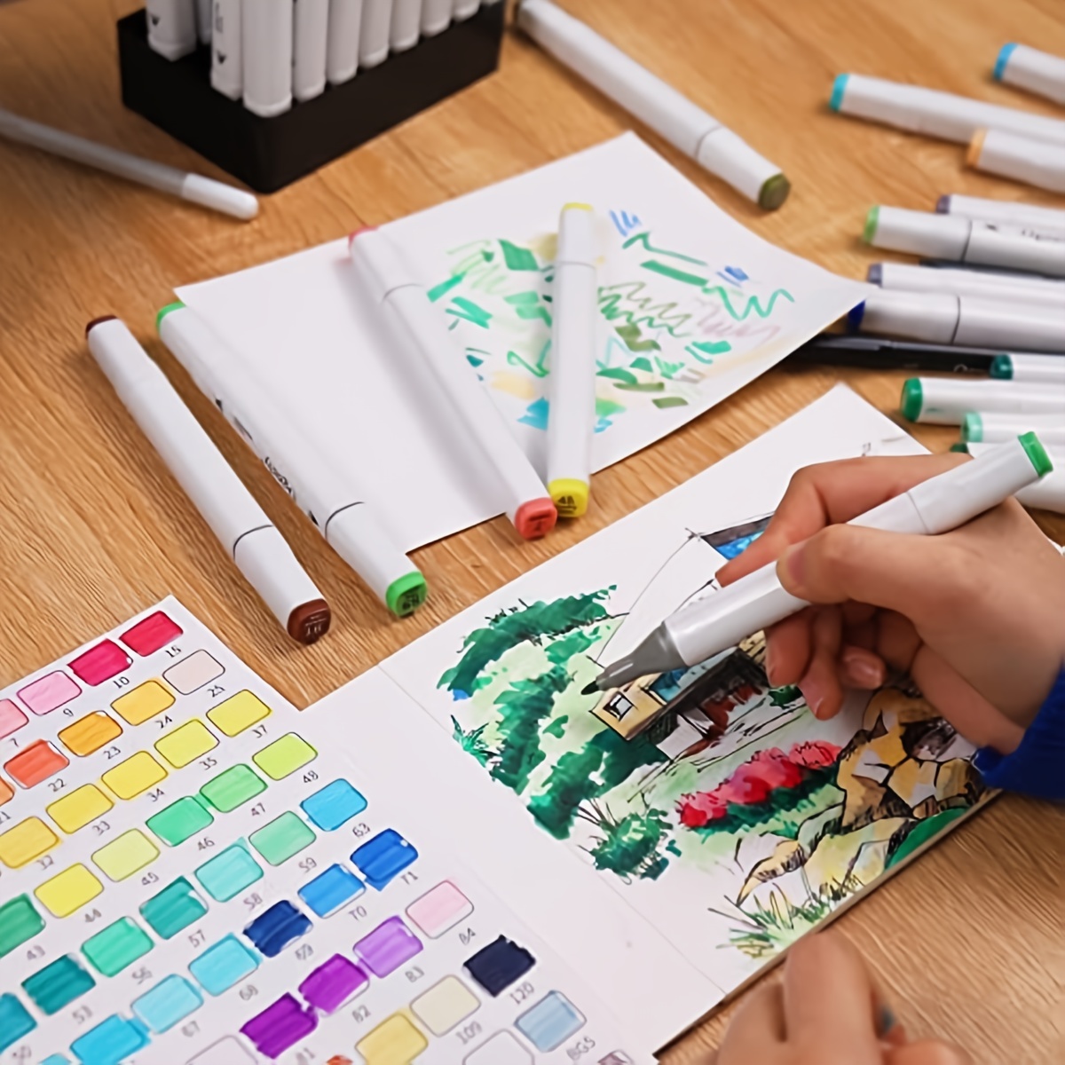 Qilliinn Art Marker Set 80 Color Dual Tip Permanent Sketch Markers for  Artist Kid Drawing
