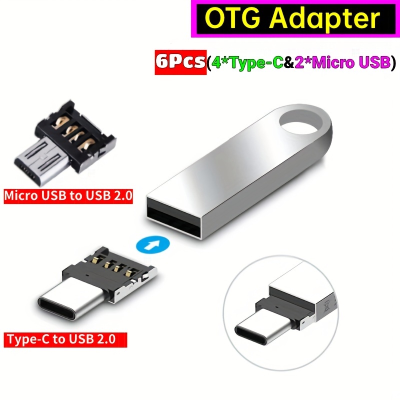 

6pcs Otg Micro Usb Type C Adapter Usb-c Male To Usb 2.0 Female Data Connector For Macbook, Xiaomi, Android Phone