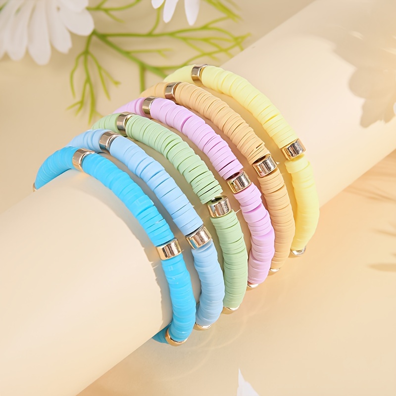 5pcs Boho Style Beaded Bracelet Set with Colorful Soft Clay Beads Stackable Hand String,Temu
