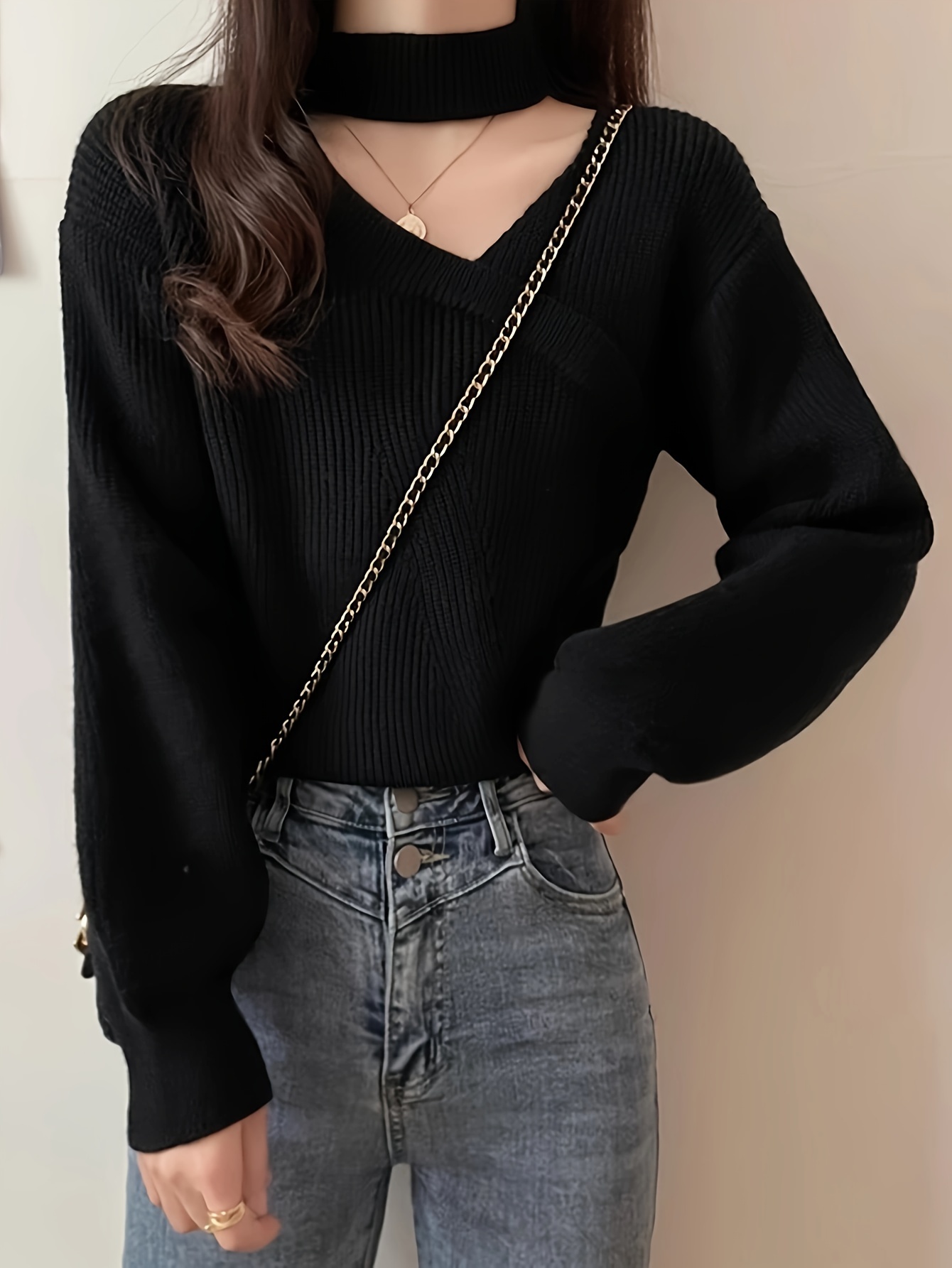 Lantern sleeve clearance mock neck sweater