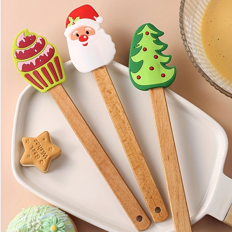 Cake Cream Silicone Spatula Christmas Themed Wooden Handle Pastry Batter  Mixing Scraper Baking Decorating Tools Kitchen Utensils - AliExpress