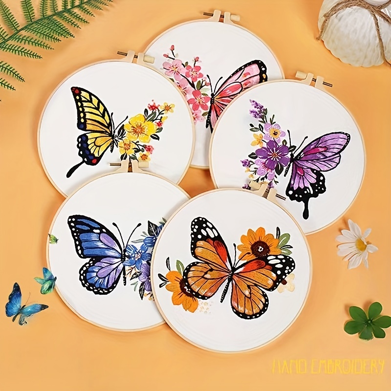 Kit de bordado de mariposa para adultos principiantes, kits de punto de  cruz estampado con patrón de mariposa, aros de tela bordados, hilos y  agujas