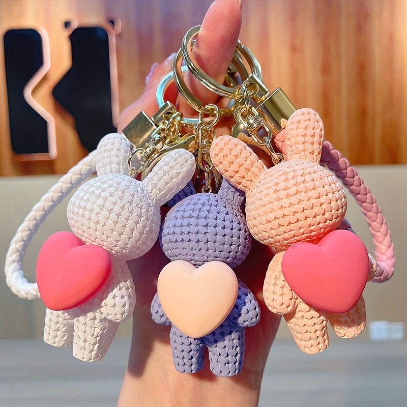 Love Heart Rabbit Bunny Keychain Cute Cartoon Animal Keyring Valentines Day  Couple Pendant Ornaments - Jewelry & Accessories - Temu Latvia